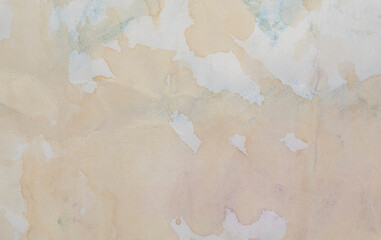 Old Paper Texture. Worn-out Paper Sheet. Paper Background with Spilled Stains and Dirt. Vintage Damaged Cardboard with Creases. Sepia Page. Old Yellowed Sheet with Traces of Brown and Blue Paint.