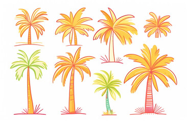 Fototapeta na wymiar Illustration of colorful palm trees on a white background
