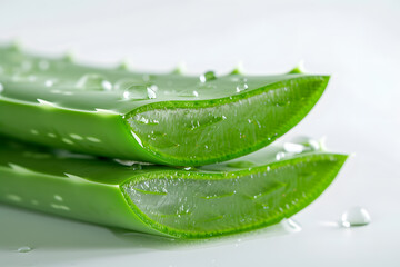Aloe vera fresh leaf and water drops isolated on white background