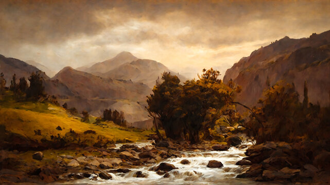 landscape mountain oil painting, landscape, art, watercolor, oil painting for printing, painting on canvas, beautiful view