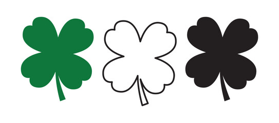 Fototapeta premium Good luck four leaf clover flat icon set isolated