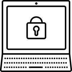 PC security black line vector icon, computer with lock, pictogram of cyber protection