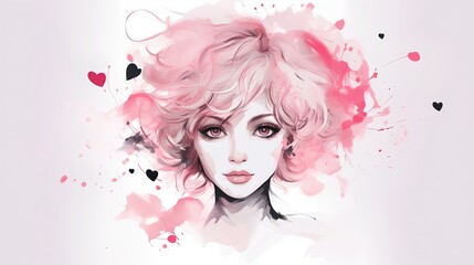 Na tym rysunku widzimy kobietę z różowymi włosami.