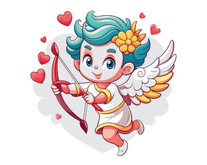 Fototapeta premium cute cupid celebrate valentine day illustration vector template