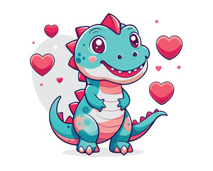 dino character valentine's day vector illustration