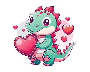 dino character valentine's day vector illustration