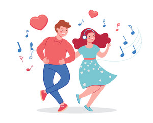 singing couple of valentines day  flat design vector illustration 