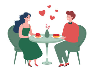dinner couple valentine's day flat design vector illustration