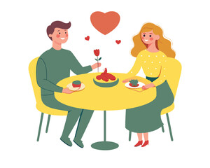 dinner couple valentine's day flat design vector illustration