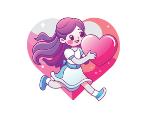 cute girl hug heart illustration vector template