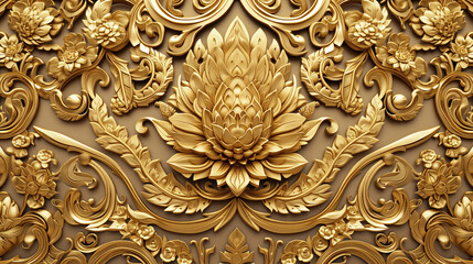 Golden Thai style pattern on the wall, Thai style pattern background