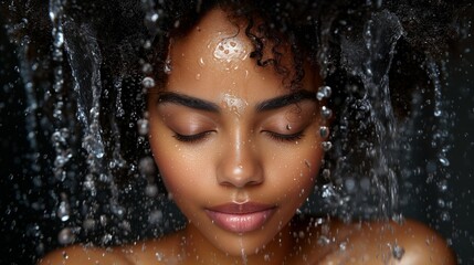 Serene Woman Enjoying a Refreshing Shower