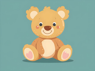 Charming Cartoon Teddy Bear Illustration with Friendly Smile - Soft Golden-Brown Plush Toy Concept for Children's Stories and Comfort