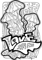 Ocean animals coloring book vector page. Colouring pages set for adults and kids. Cute sea creatures, fish. Underwater life. Vacation holiday theme. Hand drawn illustration, cartoon style line drawing