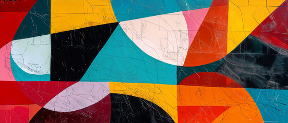 Colorful Abstract Geometric Shapes with Grunge Texture on Modern Art Canvas