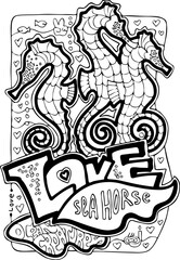Ocean animals coloring book vector page. Colouring pages set for adults and kids. Cute sea creatures, fish. Underwater life. Vacation holiday theme. Hand drawn illustration, cartoon style line drawing