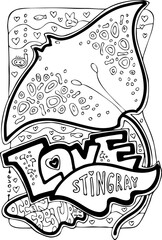 Ocean animals coloring book vector page. Colouring pages set for adults and kids. Cute sea creatures, fish. Underwater life. Vacation holiday theme. Hand drawn illustration, cartoon style line drawing