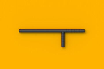Police baton on orange background. Security accessories. Defence tool. Policeman ammunition. Top view. 3d render
