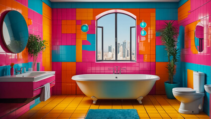 Beautiful bathroom bright stylish colorful
