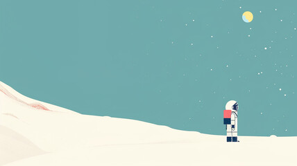 Astronaut Contemplating on a Snowy Planet Background