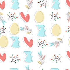 Vector easter seamless pattern with rabbit and egg.