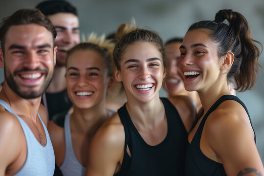 A group of friends taking a picture at the gym. Fitness friends concept