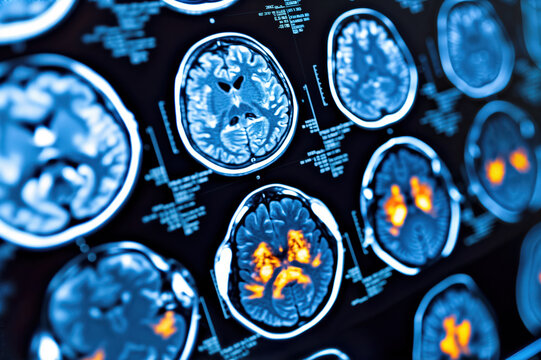 High resolution PET CT scan of the human brain. X-ray medicine concept