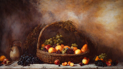 fruits oil painting, watercolor, oil painting for printing, painting on canvas, beautiful view