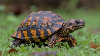 Close Up of a Turtle on a Grass Field