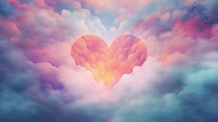 Obraz przedstawia serce malowane na tle chmur.