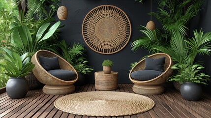 Modern Wicker Chairs in a Lush Patio Setting