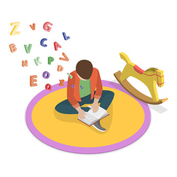 3D Isometric Flat Vector Illustration of Dyslexia, Kids Speaking Problems. Item 1