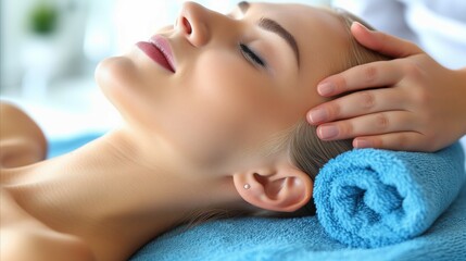 Obraz na płótnie Canvas Woman Receiving Relaxing Head Massage at Spa
