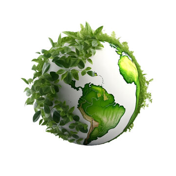 green planet earth with leave around on transparent background PNG image
