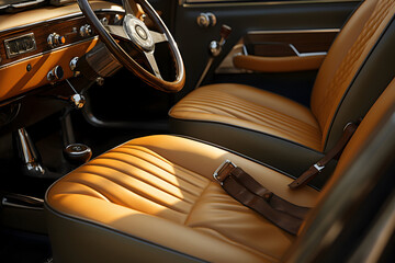 Detail of the interior of a vintage car. 3d rendering