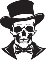 Skull in Top Hat and Bow Tie Vector Illustration