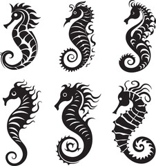 Seahorses Vector Illustration Set