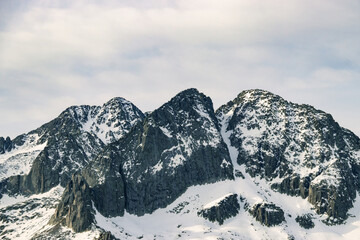 Hiking in Snowy mountains in Pirinees
