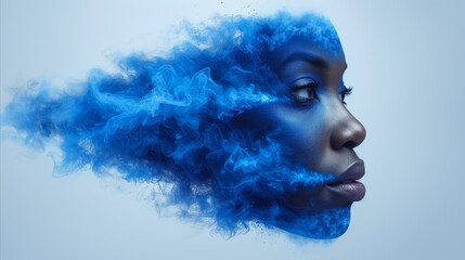 Fototapeta premium Surreal Portrait of Woman With Blue Smoke