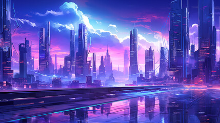 Futuristic Cityscape at Dusk with Neon Highlights