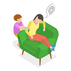 3D Isometric Flat Vector Illustration of Depressed Tired Parents, Parenting Fatigue and Anxiety. Item 2