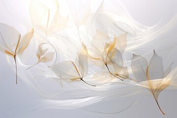 Abstract background with golden flowers on the white backdrop