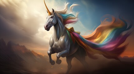 Obraz na płótnie Canvas A Majestic Unicorn with a Vibrant Rainbow Mane