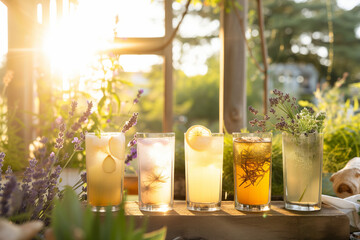 Golden Hour Refreshment, Herbal Iced Teas in Summer Light