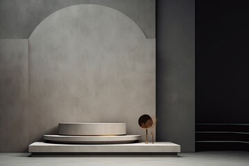 minimalistic background with a podium in retro Scandinavian style in natural muted shades
