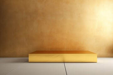 minimalistic background with golden podium in retro style with empty space around