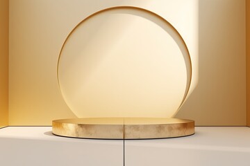 minimalistic background with golden podium in retro style with empty space around