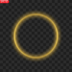 Gold circles frame with glitter light effect. A golden flash flies in a circle in a luminous ring.