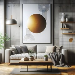 modern living room with framed art