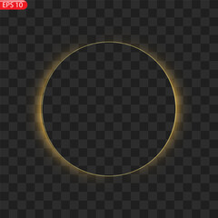 Gold circles frame with glitter light effect. A golden flash flies in a circle in a luminous ring.